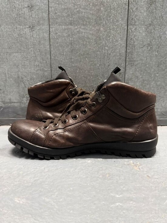 PRADA LINEA ROSSA Vintage Dark Brown Leather Hiking Lug Sole Boots Sz 9 main image 5
